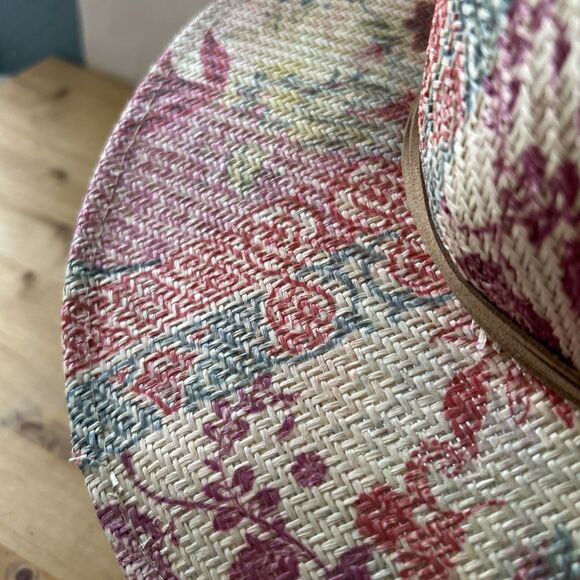 Johnny Was Paula Printed Beach Hat Colorful Floral Woven Toyo Sunhat Boho 57 cm - Picture 6 of 11